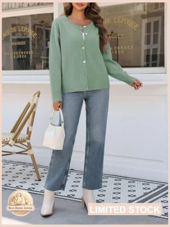 Chunky Knit Cardigan Sweater Open Front Button Down Long Sleeve Loose Fit - Picture 6 of 7